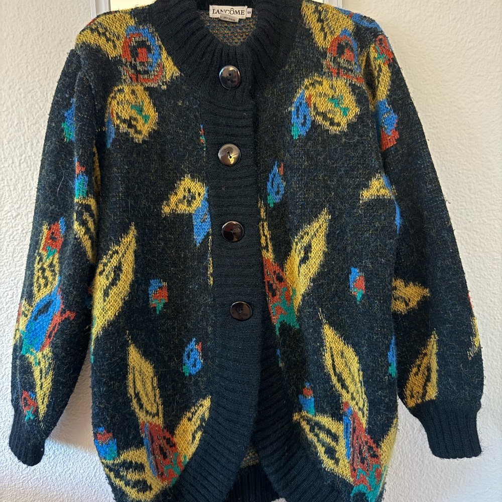 LANCÔME Colorful Vintage 80’s Puff Sleeve Pinup Cardigan Sweater Golden Girls